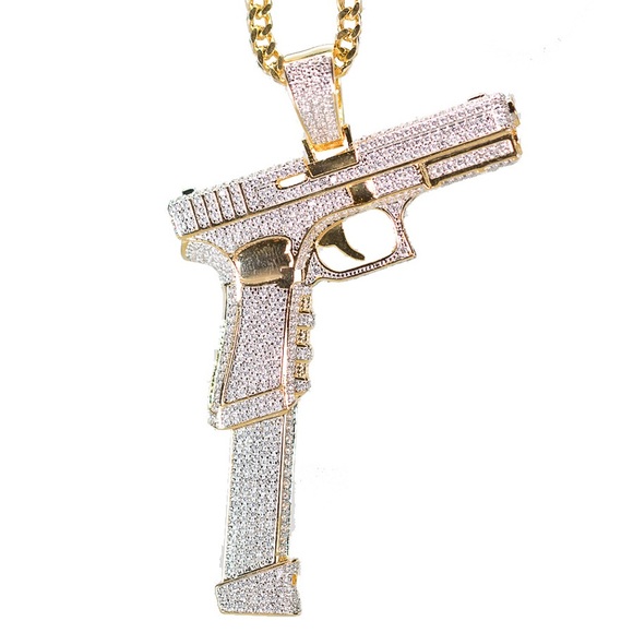 Two Tone Gold Iced Out Pistol Necklace 
